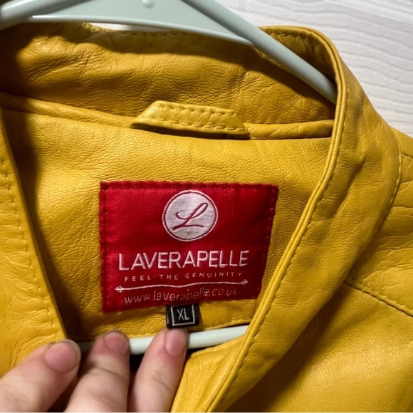 Laverapelle Yellow Leather Racing Jacket Full Zip Pockets Moto Fitted Style XL - Picture 4 of 10